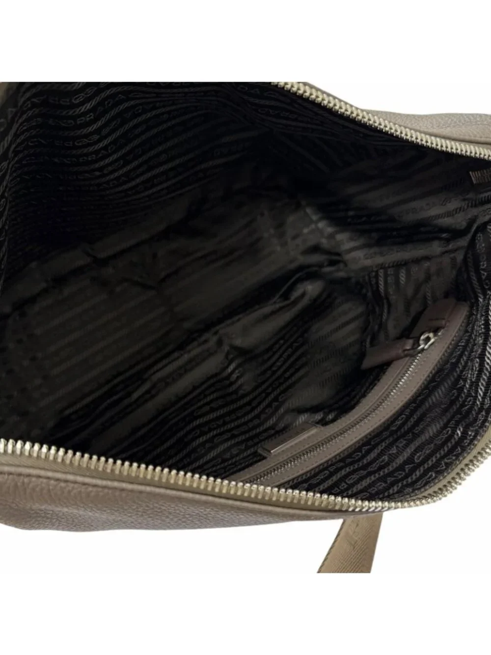 Prada Vitello Daino Leather Triangle Logo Crossbody Shoulder Bag Gray